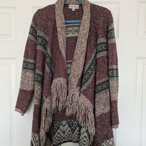 Knox Rose Pink Open Cardigan with fringe - Medium